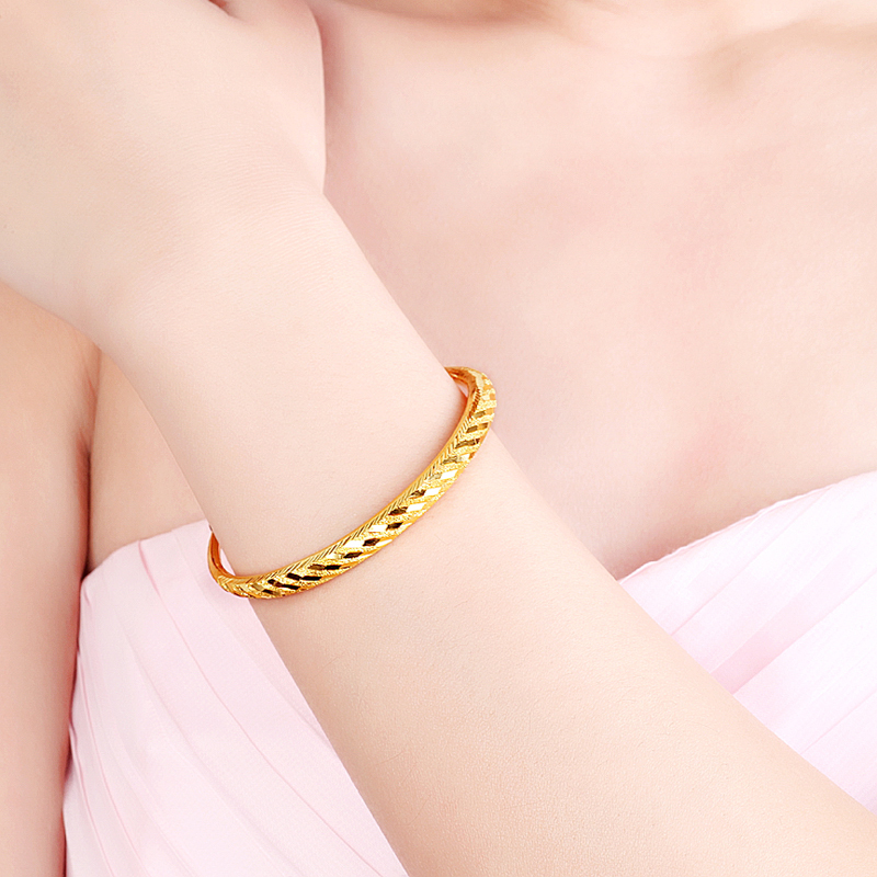 黄金手镯999足金七彩炫丽手镯 素金足金手镯 婚庆手镯 结婚黄金手镯 f