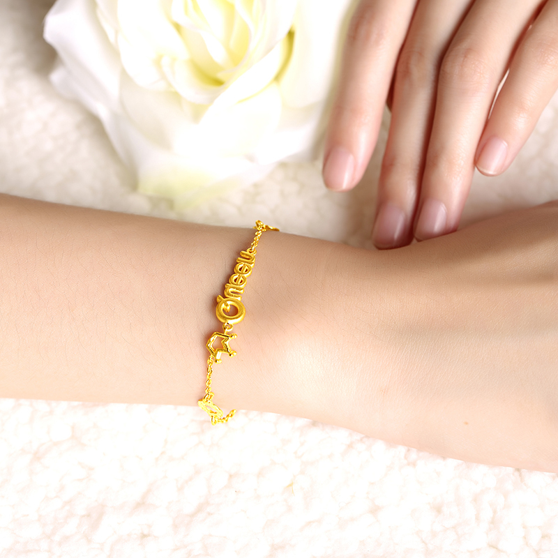 3d硬足金皇冠黄金手链女款新款时尚黄金珠宝首饰女士手环手链gh12