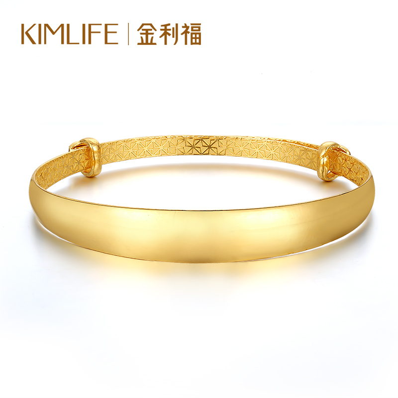 金利福珠宝 黄金手镯999足金手镯女士女款手镯送妈妈送爱人宽扁推拉手镯可调节 F001330