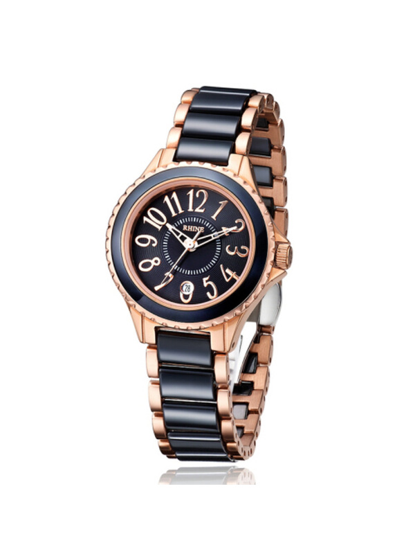 rhine莱茵手表陶瓷石英女表女士防水蓝宝石高端时尚女款水钻手表r8