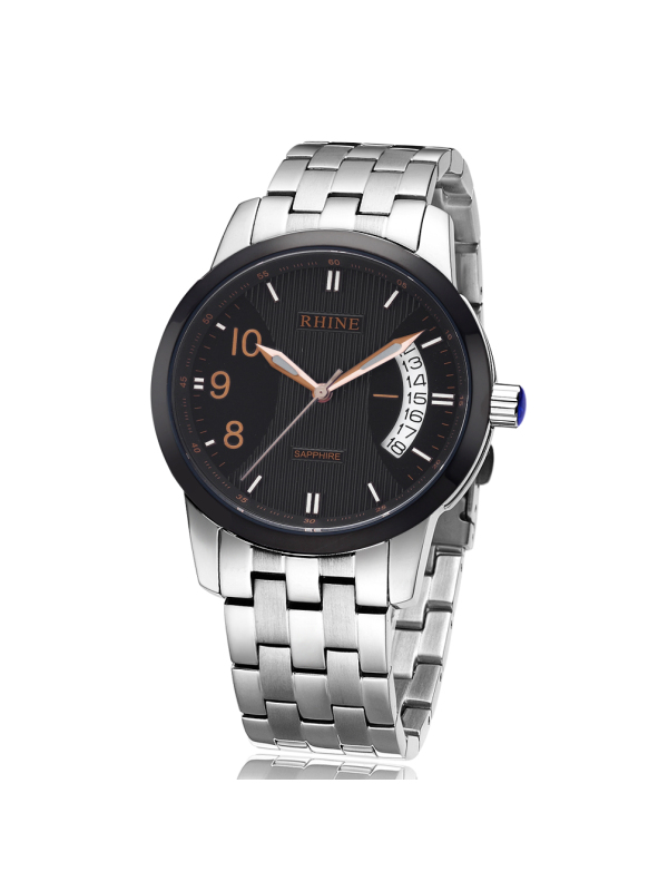 莱茵rhine手表情侣超薄商务时尚休闲石英表非机械防水腕表日历精钢