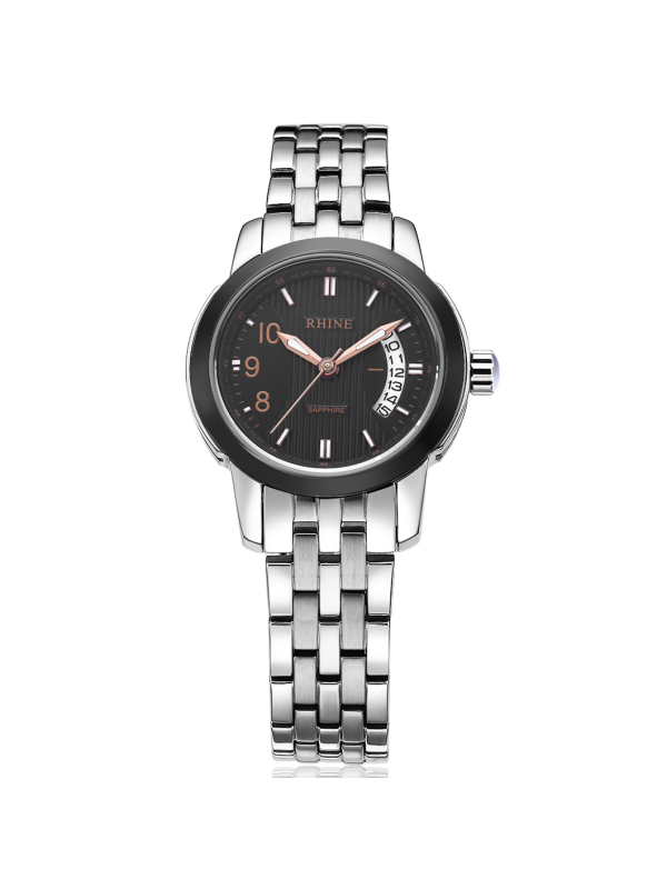 莱茵rhine手表情侣超薄商务时尚休闲石英表非机械防水腕表日历精钢