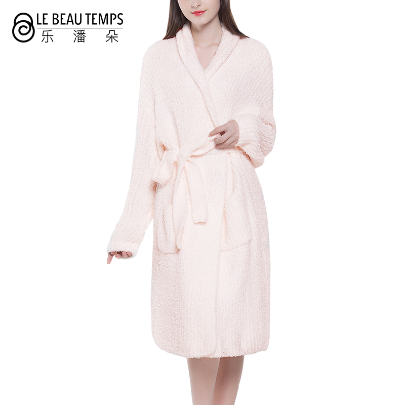 乐潘朵 新款保暖家居服情侣睡袍男女浴袍中长款加厚半边绒睡衣