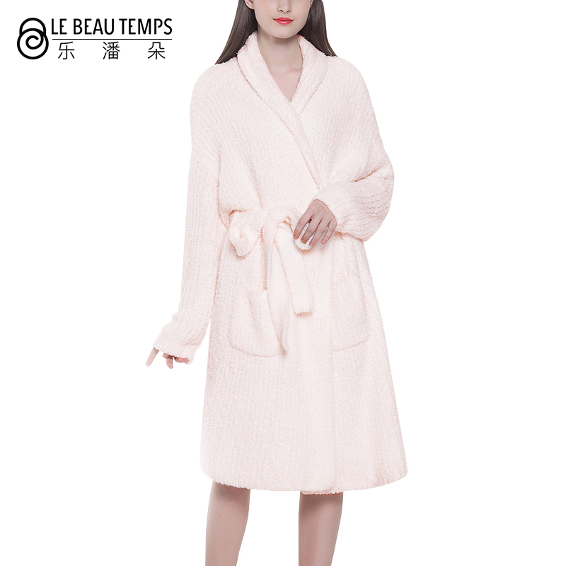 乐潘朵 新款保暖家居服情侣睡袍男女浴袍中长款加厚半边绒睡衣