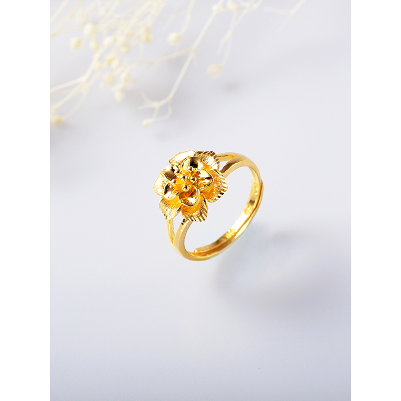 雅宝福黄金戒指足金999花形女士活口戒指