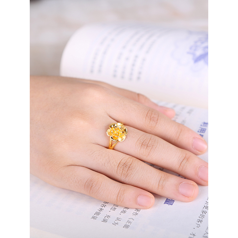 雅宝福黄金戒指足金999花形女士活口戒指