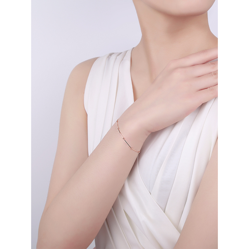 雅宝福18k金手链 彩金玫瑰金链子 相依相恋蛇骨 女士手链