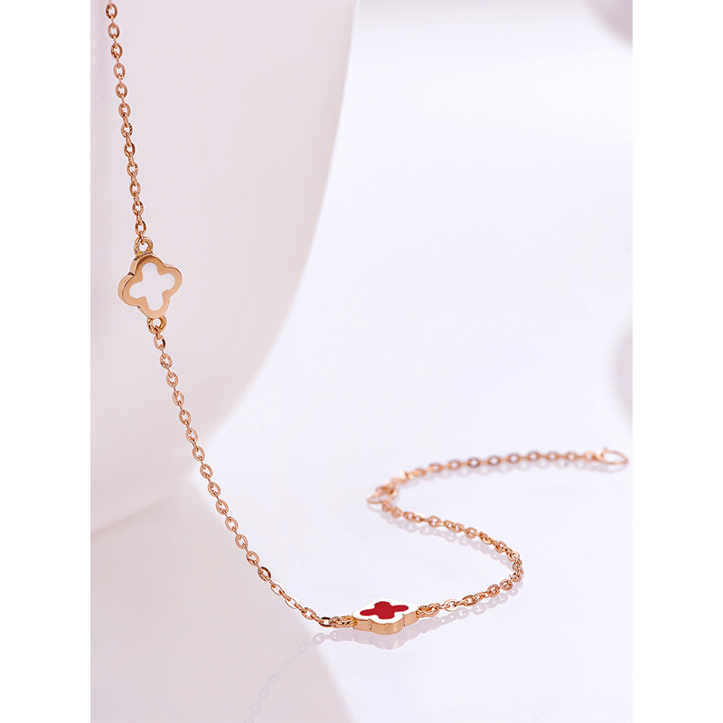 雅宝福18k金手链玫瑰金手链彩金手链四叶草女士手链