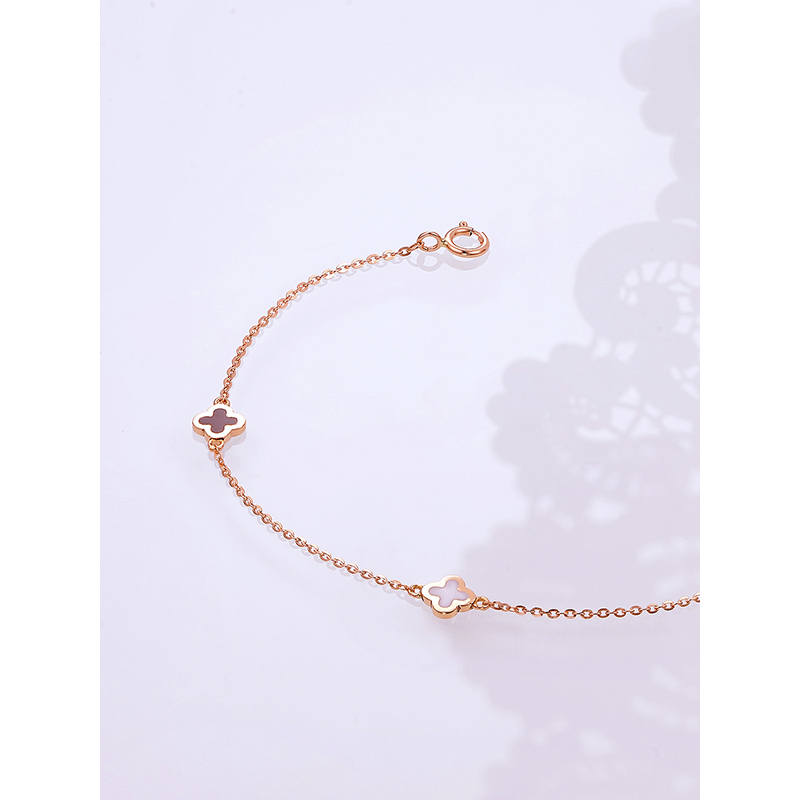 雅宝福18k金手链玫瑰金手链彩金手链四叶草女士手链
