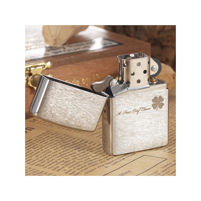 zippo之宝200mp四叶草拉丝镀铬防风打火机专柜正品