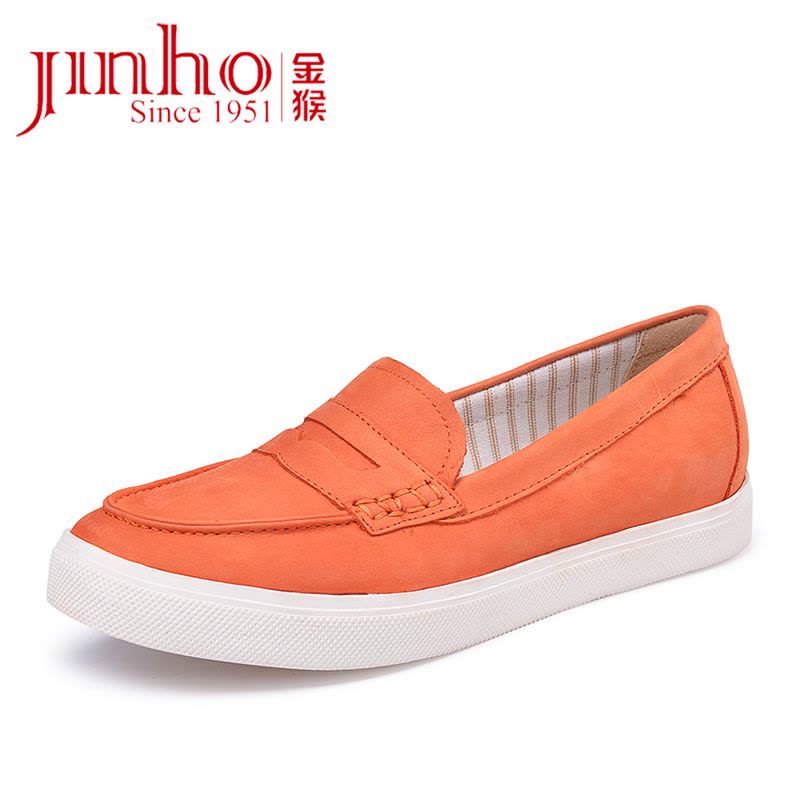 金猴 Jinho 平底低跟女皮鞋 牛磨砂乐福鞋M50213C 橙色 36码图片