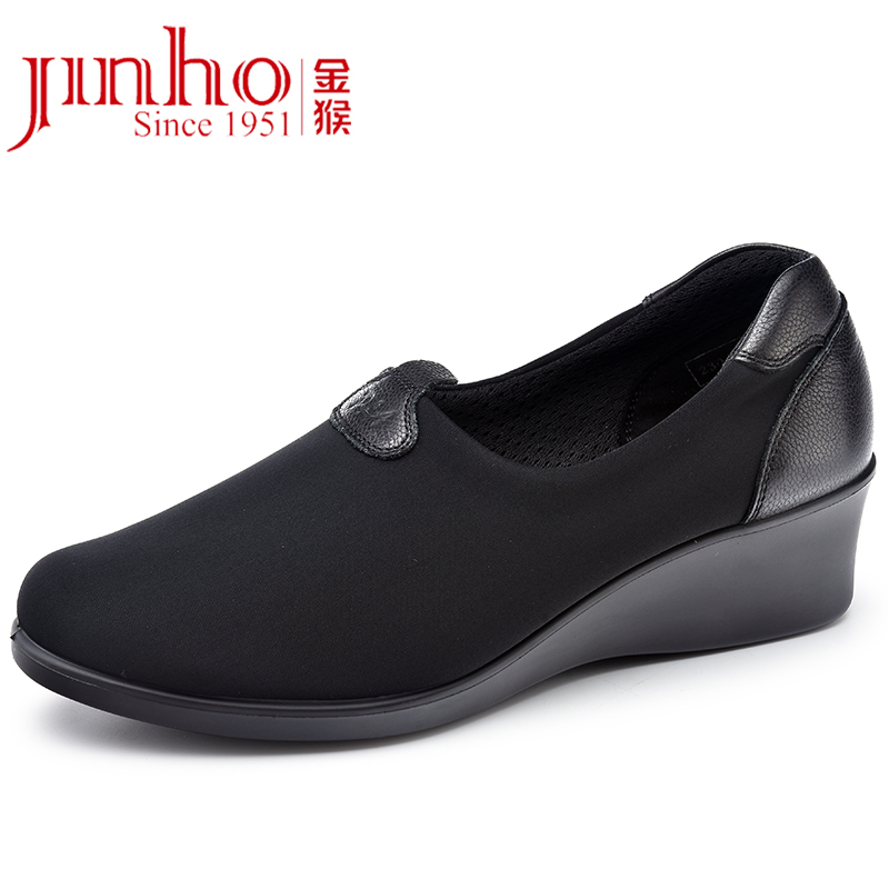 金猴（Jinho）柔软橡胶防滑耐磨 女鞋 坡跟妈妈跳舞J1110A1 黑色 37码