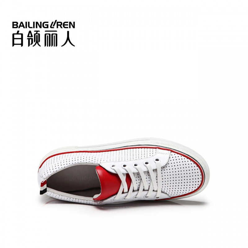 白领丽人夏新款牛皮圆头系带镂空女鞋时尚运动休闲鞋