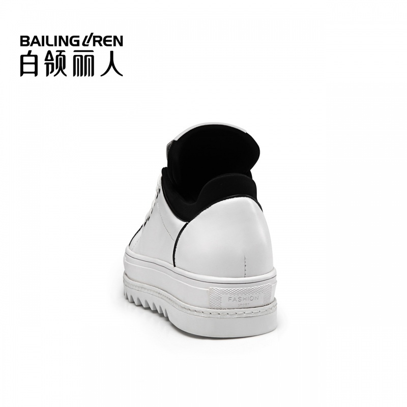 白领丽人秋新款牛皮圆头厚底鞋系带拼色女鞋欧美百搭休闲鞋潮