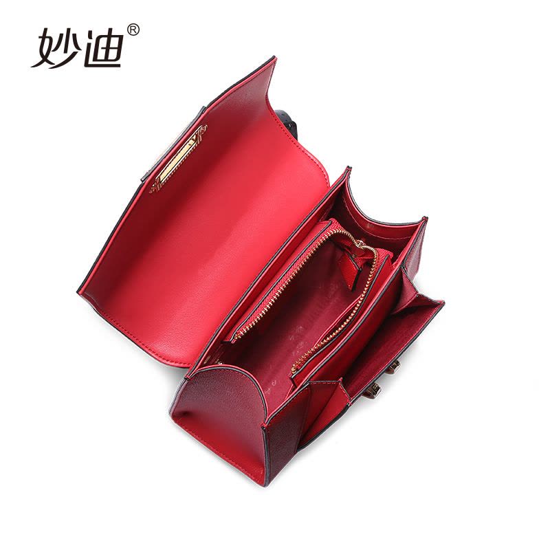 妙迪2107秋冬新款牛皮红色包包新娘结婚包凯丽包锁扣手提包斜挎包图片