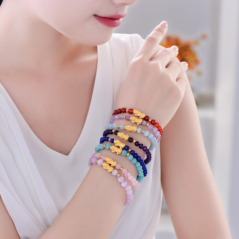 蒂蔻黄金貔貅手链女款3d硬足金紫晶石手串本命年节日礼物