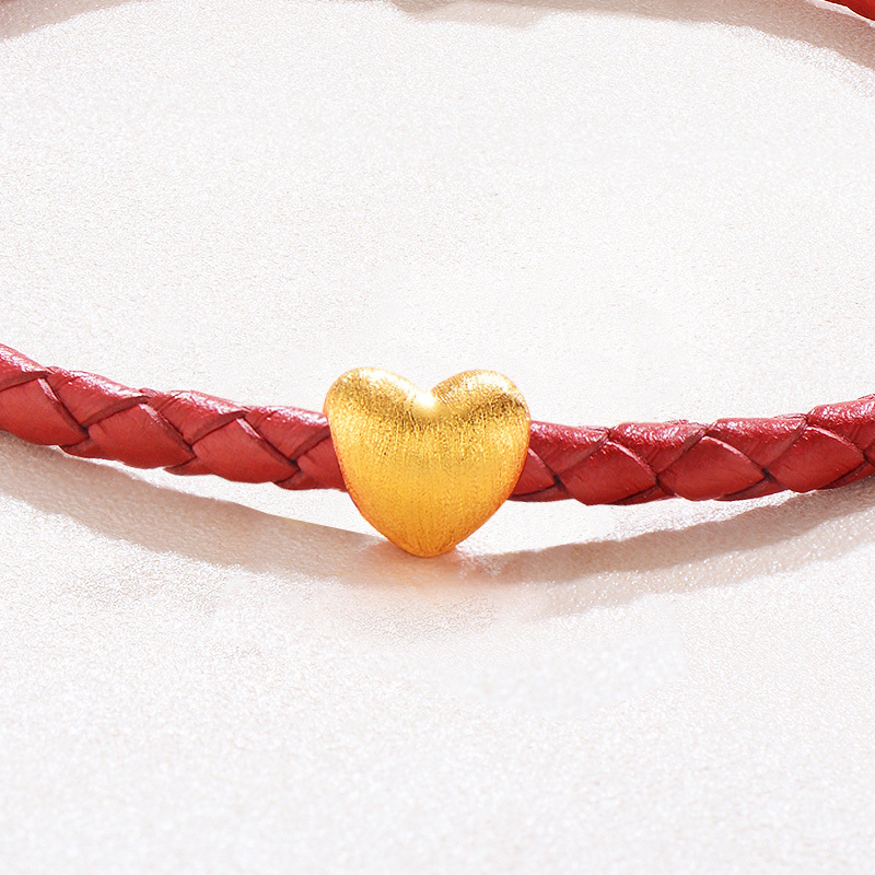 蒂蔻爱心形黄金手链红绳女士款足金情人节表白礼物送女生路路通硬金