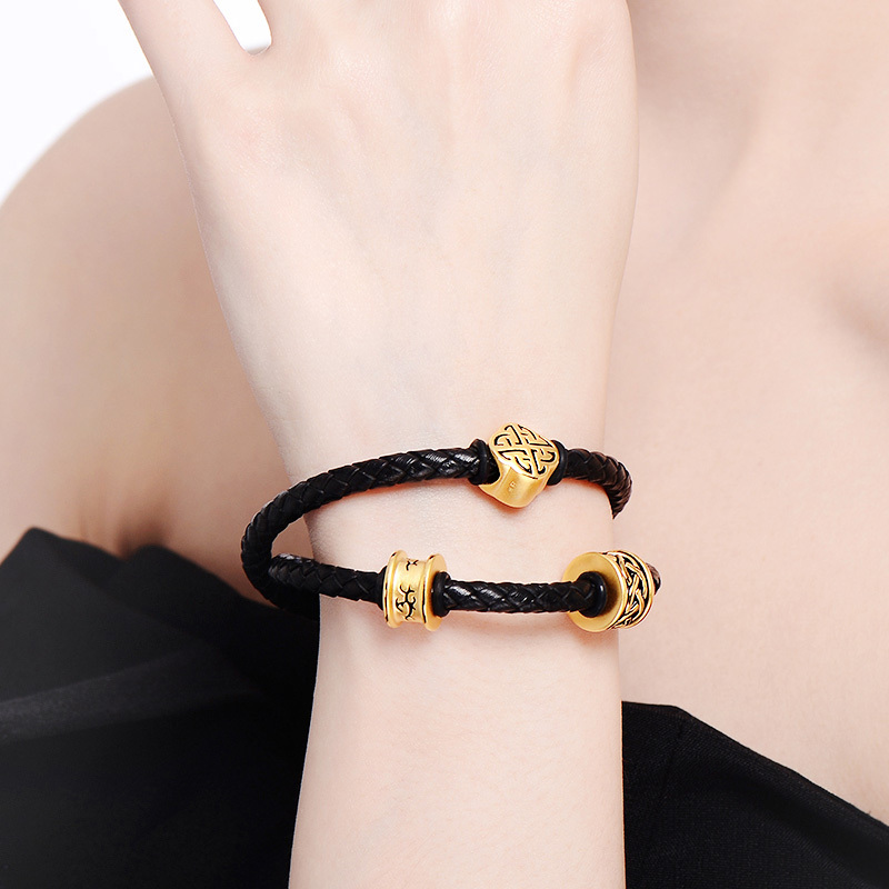 蒂蔻小版力量和谐勇气刺青3d硬金足金黄金手链男女款双圈绳个性情侣