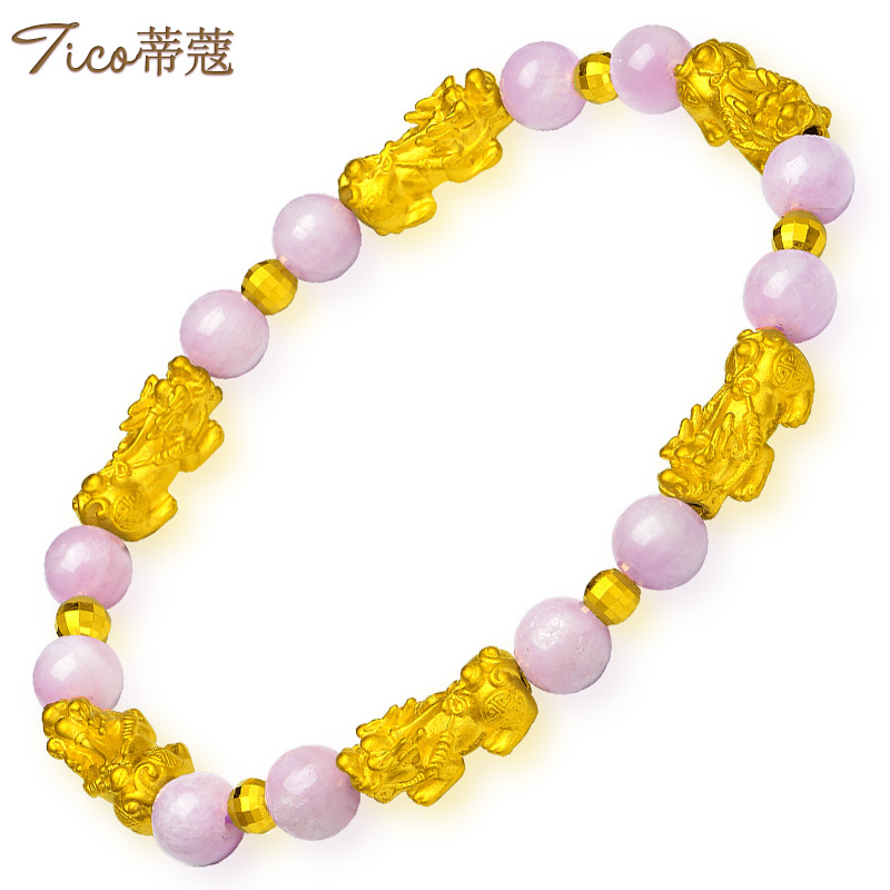 蒂蔻 六六大顺貔貅黄金手链女款本命年足金紫锂辉路路通手串自戴生日礼物送女士