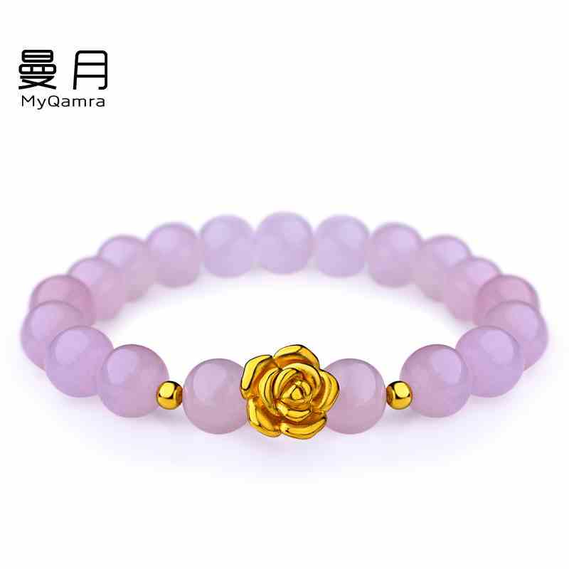 MYQAMRA粉晶配3D硬金瑰丽多姿水晶手链女 韩版表白生日礼物
