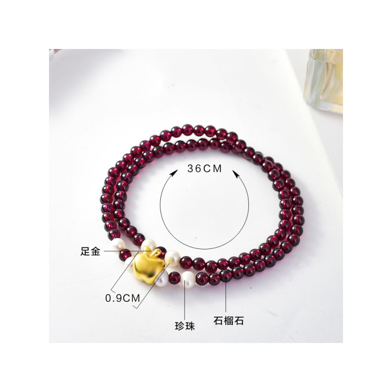 MYQAMRA石榴石3D硬足金苹果水晶手链女 日韩版生日礼物送女朋友