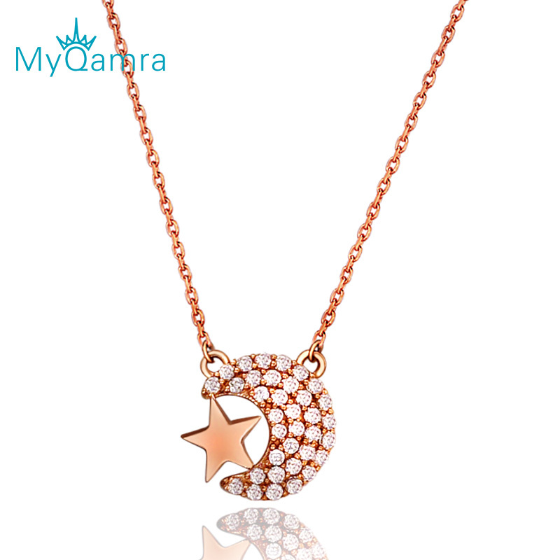 MYQAMRA18K玫瑰金日月星辰仿真钻项链 女锁骨链日韩版生日礼物