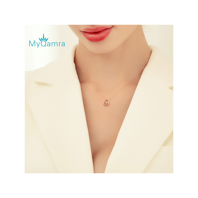 MY QAMRA18K金玫瑰金彩金镶钻石怦然心动黄金项链 女士锁骨链吊坠日韩版
