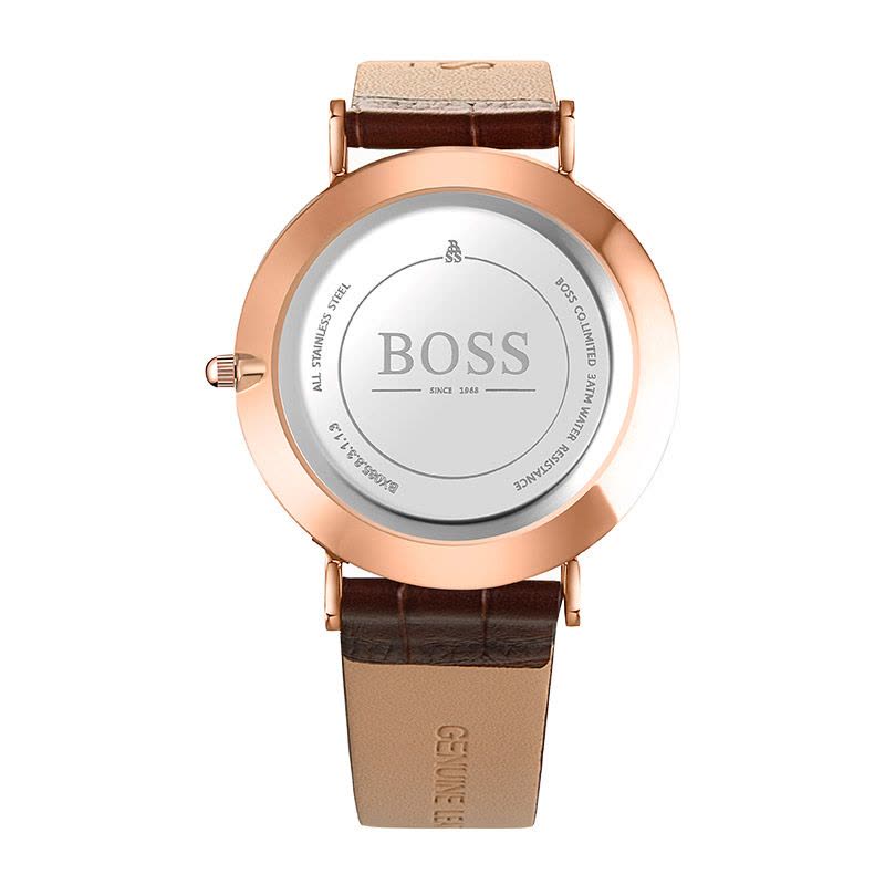 BOSS手表简约时尚情侣 牛皮皮带防水女石英腕表图片