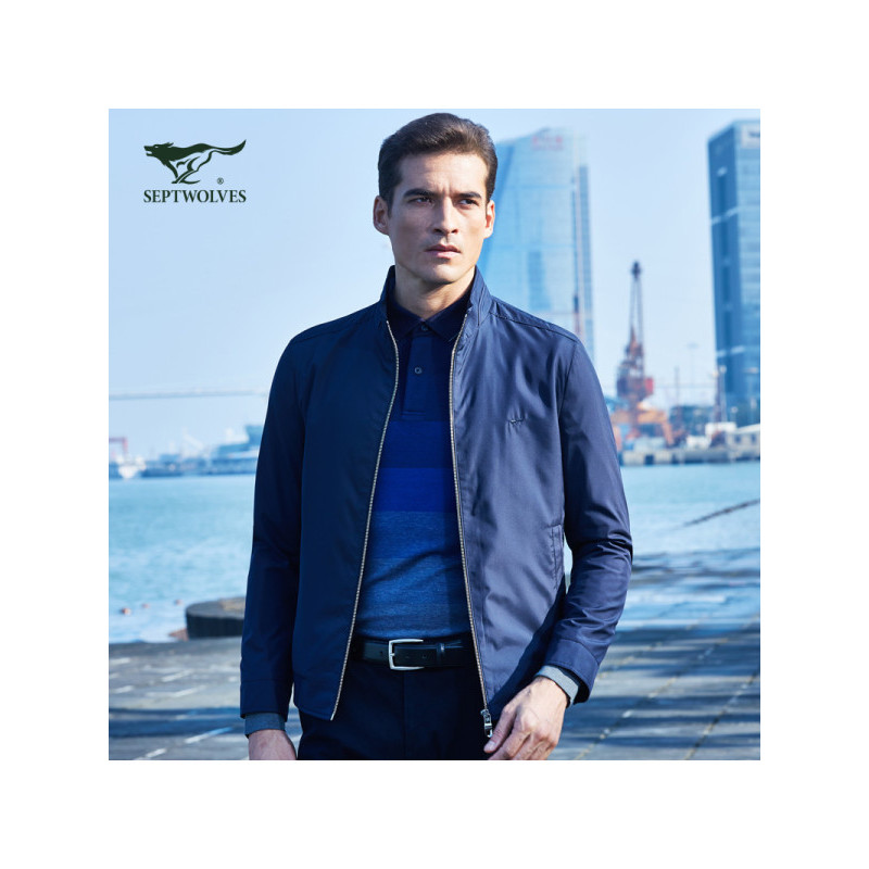 七匹狼夹克中青年男士【薄棉】立领茄克商务休闲jacket外套