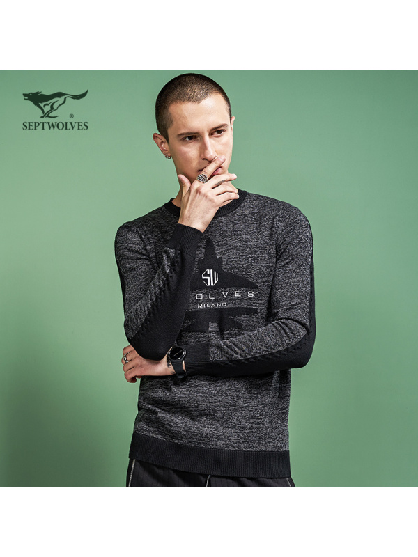 七匹狼厚毛衫秋冬男士冬季男装时尚圆领套头厚毛衣