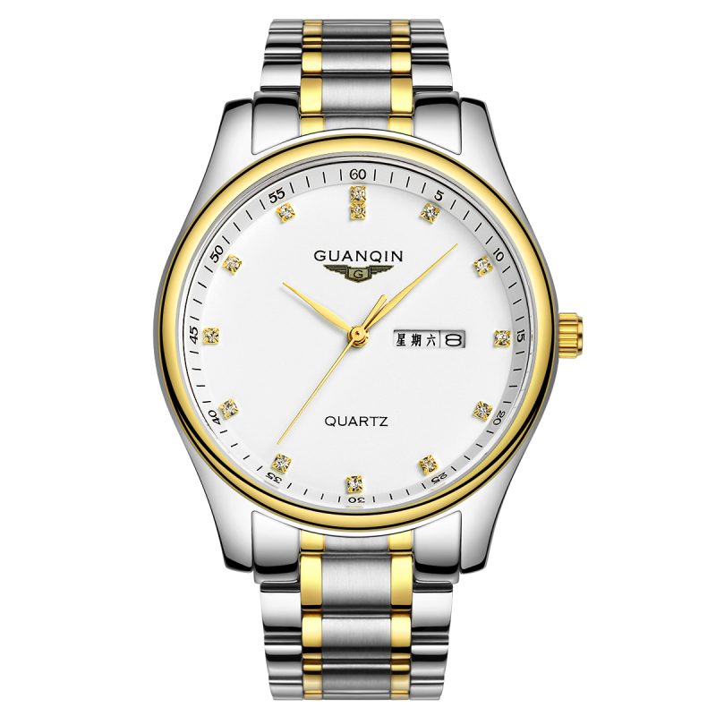 冠琴正品男士全自动机械表双日历精钢表带防水机械手表商务男表