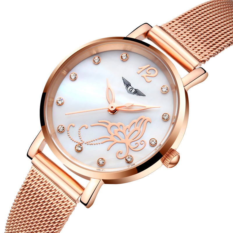 冠琴正品女士薄防水时尚石英表米兰尼斯表带韩版简约休闲女潮腕表