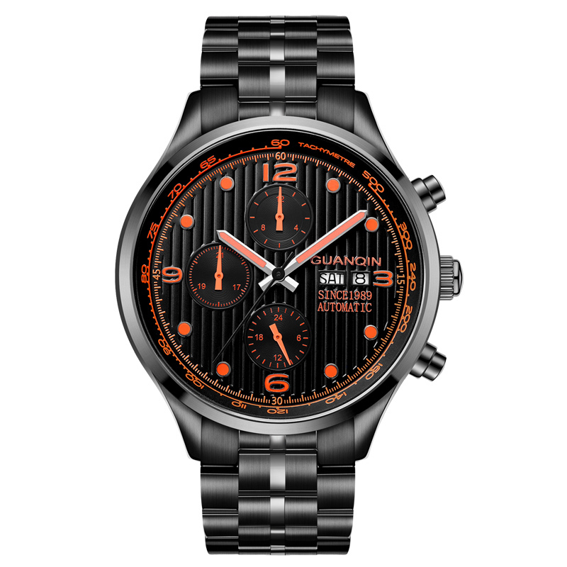 冠琴正品男士手表时尚潮流运动全自动机械表男士多功能真皮带防水男表