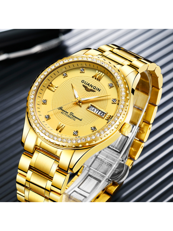 冠琴(guanqin)机械表gj16063 冠琴手表男表全自动机械表镀金双日历