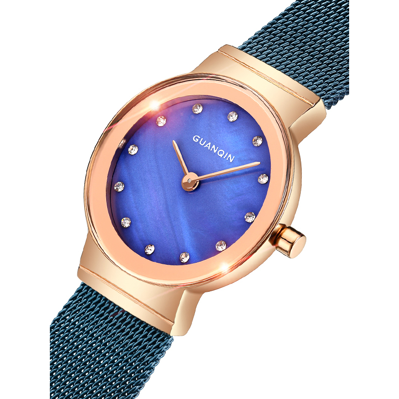 冠琴手表女学生新款精钢网带镶钻小表盘时尚潮流韩版女表石英表