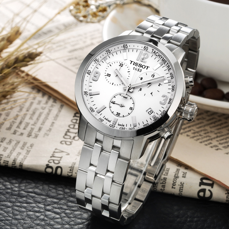 天梭tissot男表prc200系列石英表日历夜光男士钢带腕表瑞士运动手表t