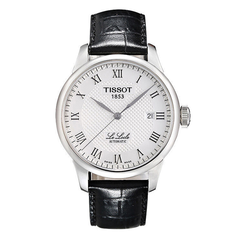 天梭(tissot)手表 力洛克系列机械男士手表时尚商务瑞士腕表 白盘皮带