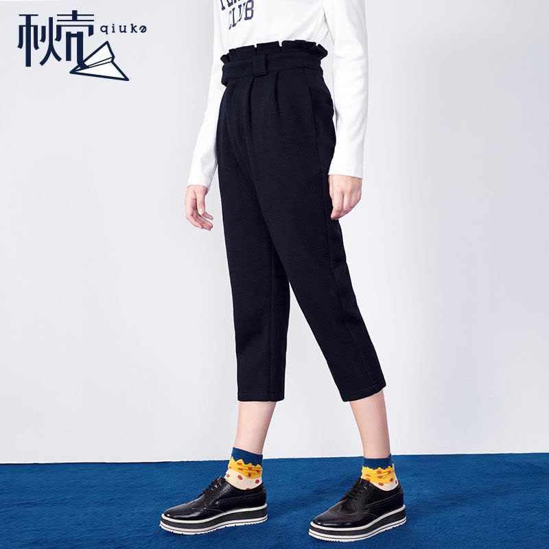 秋壳春装 压褶高腰七分哈伦裤女外穿休闲裤子图片