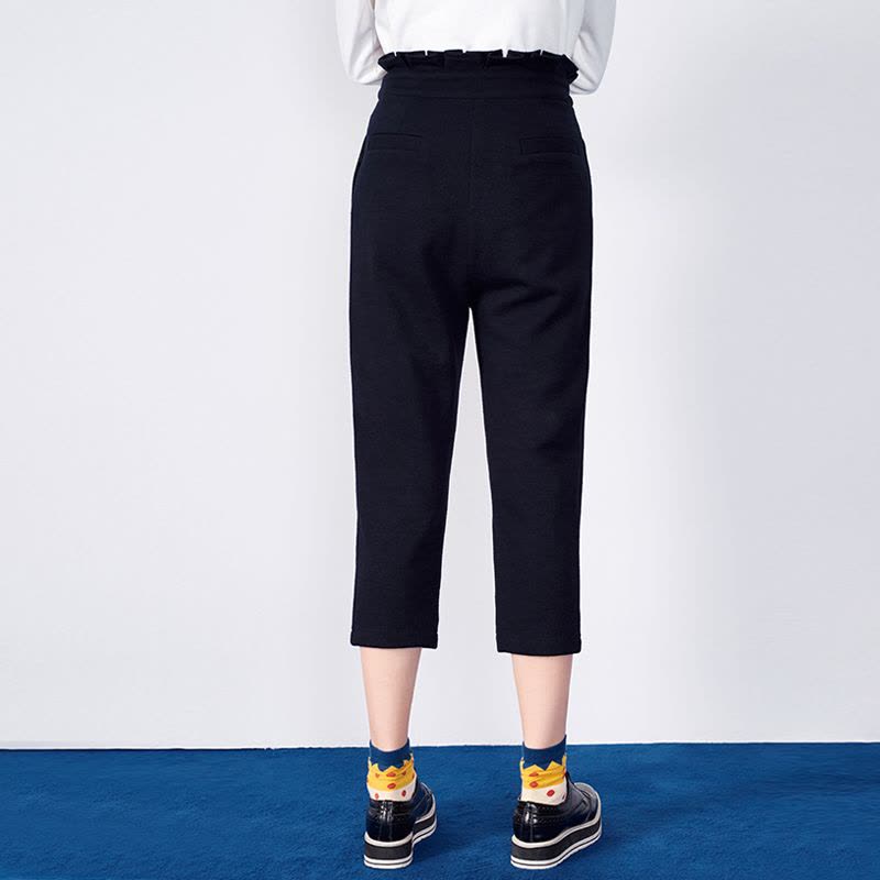 秋壳春装 压褶高腰七分哈伦裤女外穿休闲裤子图片