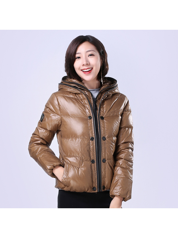 千仞岗品牌清仓纯色显瘦双帽链修身羽绒服时尚短款外套1607