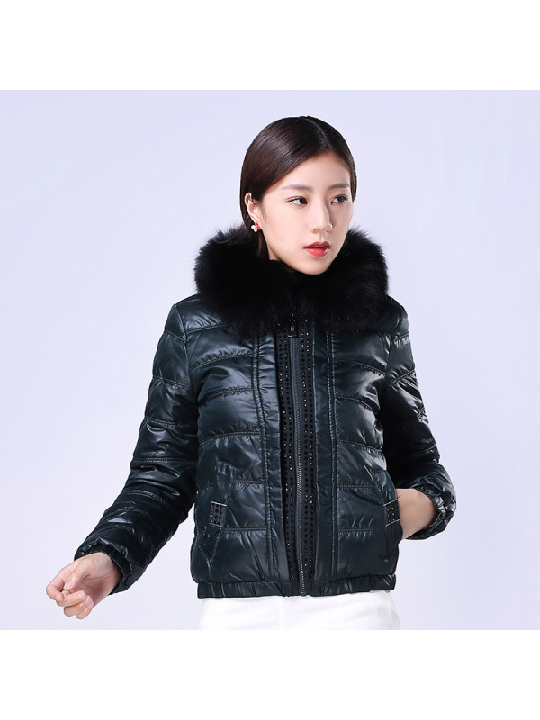 千仞岗冬装新款加厚保暖羽绒服女大毛领短款修身大码外套1708