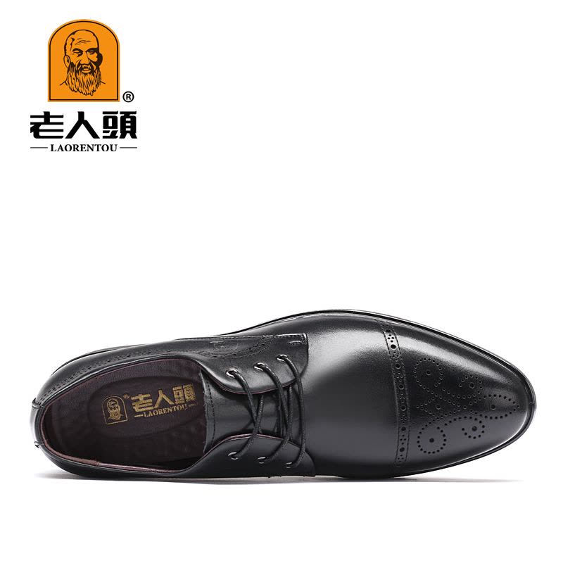老人头男鞋商务休闲布洛克舒适头层牛皮低跟英伦系带皮鞋图片