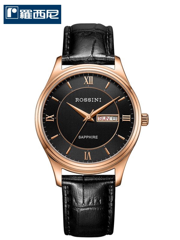 罗西尼石英表正品双日历情侣表皮带防水手表