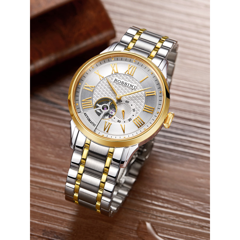 罗西尼rossini手表钟表雅尊商务系列时尚休闲正装间金镂空金属钢带