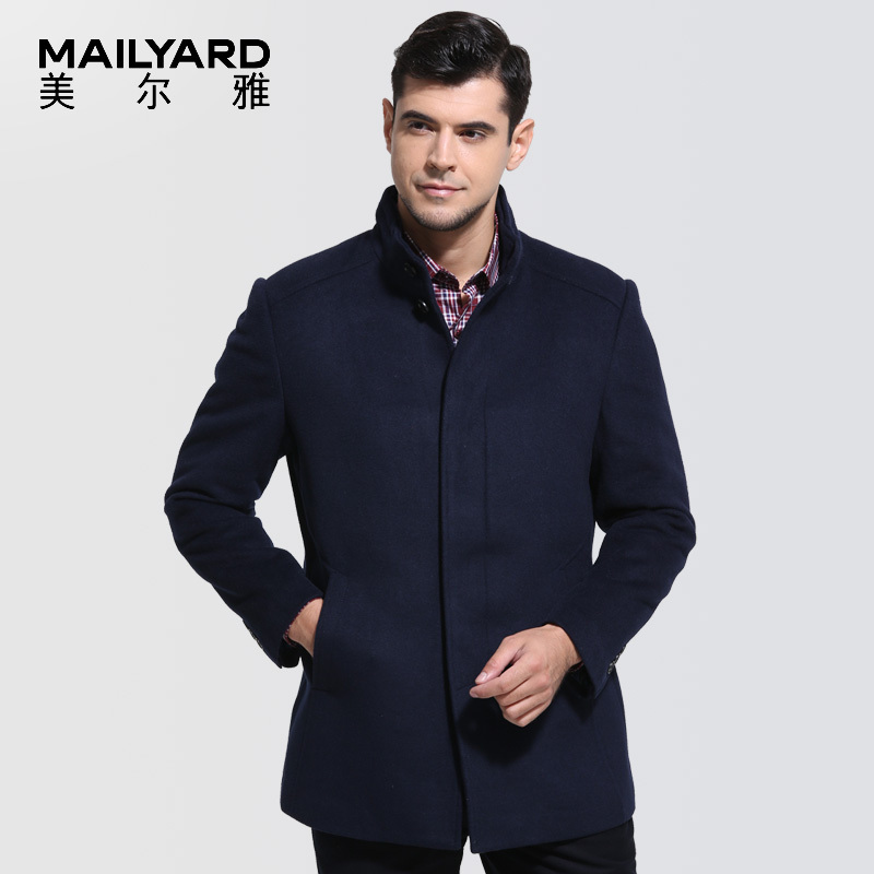 美尔雅(MAILYARD)男式短套 羊毛商务休闲男士外套 中长款毛呢大衣风衣 067