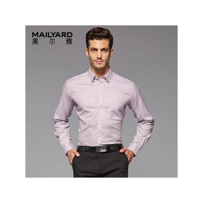 美尔雅（MAILYARD）男式长袖衬衫新 纯棉商务休闲男士衬衣 男士时尚格子长衬 399