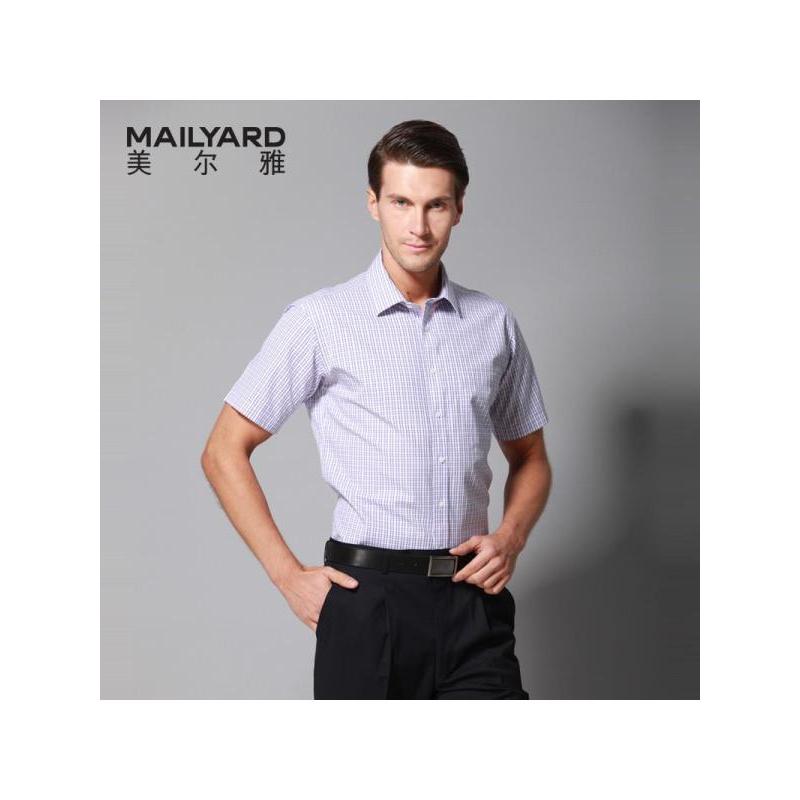 美尔雅（MAILYARD）短袖衬衫男 纯棉商务休闲男士衬衣 格子男式时尚短衬 216