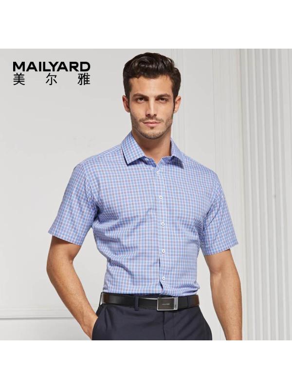美尔雅（MAILYARD）男装男士短袖衬衫 纯棉商务修身男款衬衣 格纹短衬衣 272