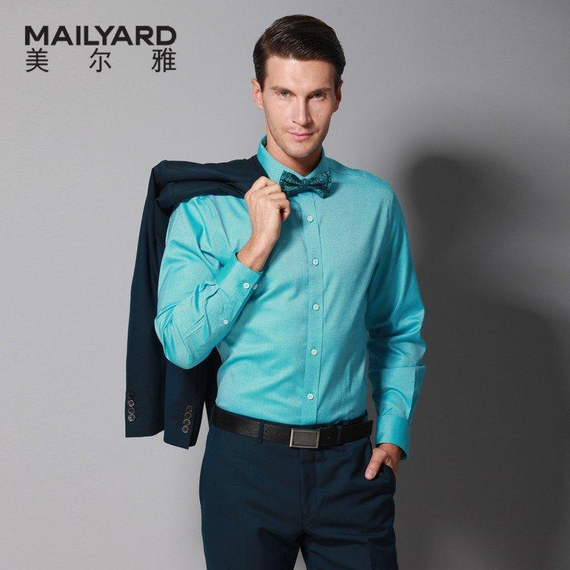 美尔雅(MAILYARD)长袖衬衫男 纯棉免烫商务休闲男士衬衣 全棉修身款长衬 376