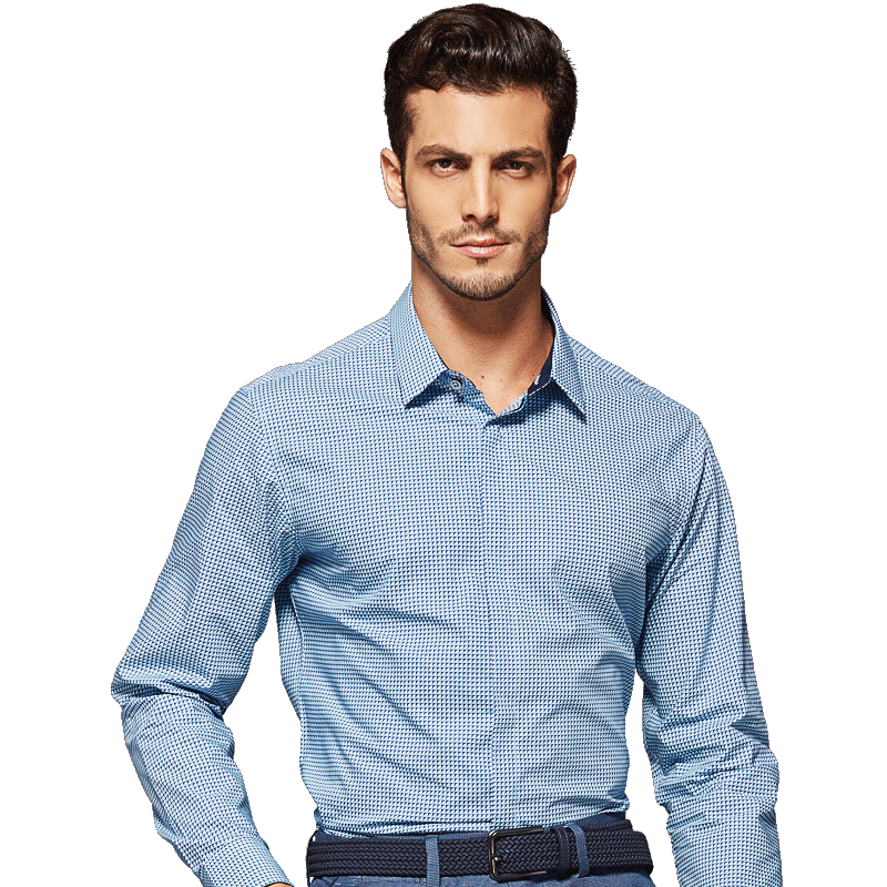美尔雅（MAILYARD）长袖衬衫男 春季新款时尚休闲长衬 潮流格纹衬衣 462 浅蓝色